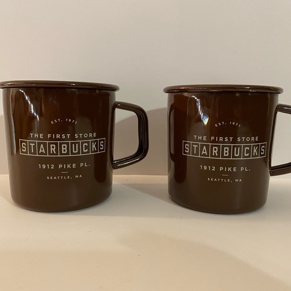Exclusive Starbucks The First Store 1912 Pike Place Enamel Tin Coffee Mugs - Picture 1 of 5
